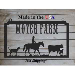 Farm Sign with Cows, Dog, Horse,Large Entrance/Gate Rectangle,Personalized S1280   323062346178